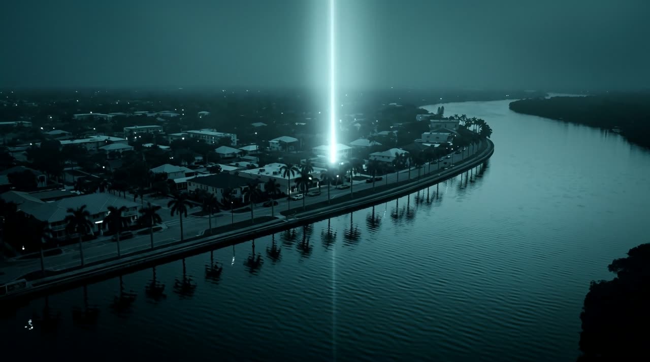 A single rooftop beam rising into a twilight sky